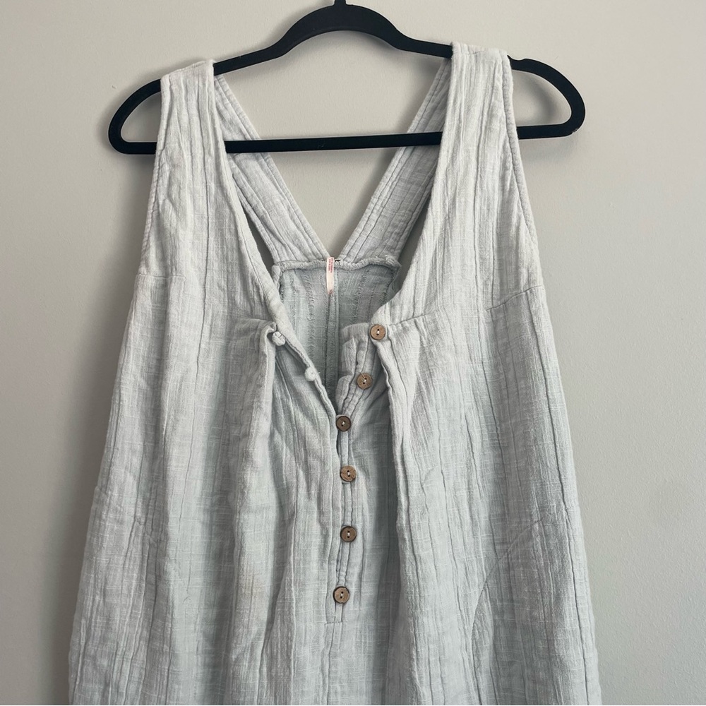 Free People White Gauze Linen Jumpsuit with Button Detail - Picture 3 of 10